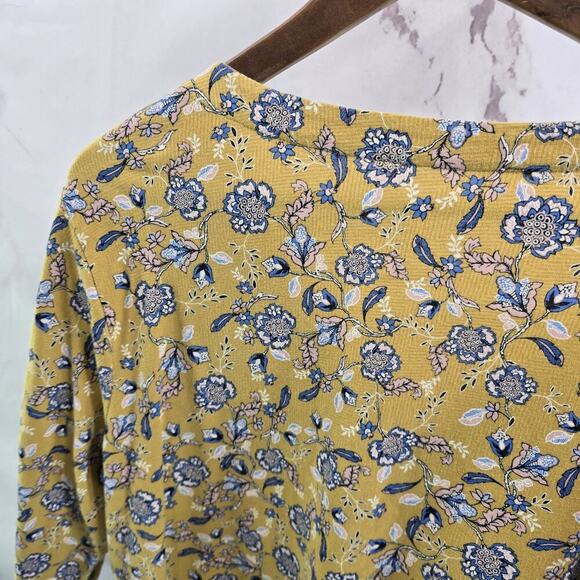 J Jill Shirt Women XL Yellow Blue Floral Printed V Neck Pure Modal Long Tee T - Picture 6 of 10